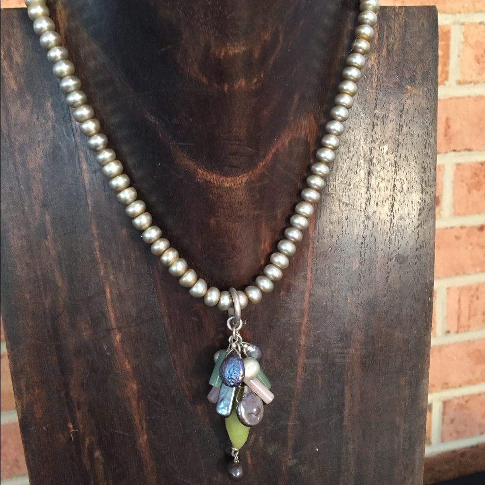Fanciful freshwater pearl necklace with pendant.